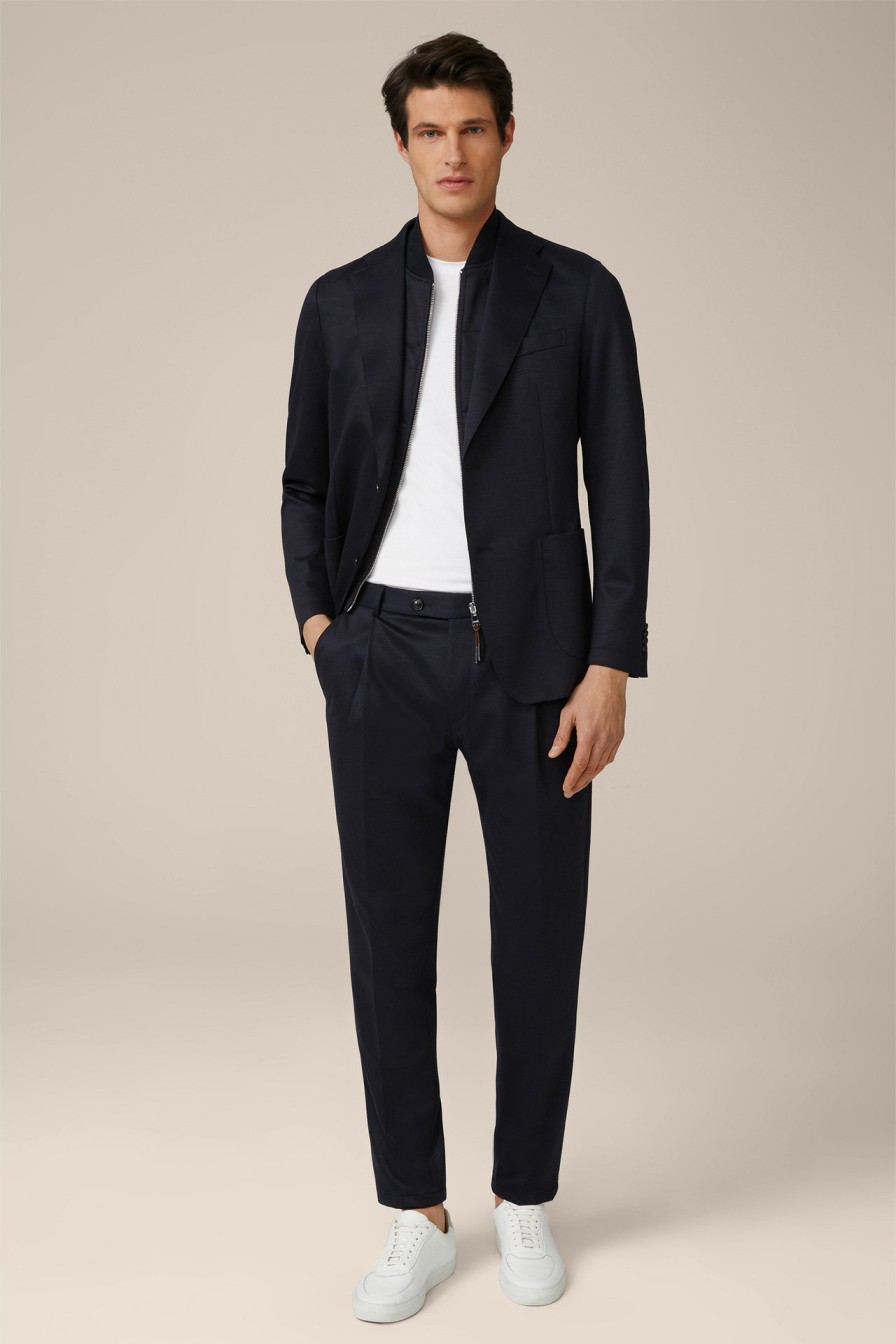 Hot Windsor Floro Wool Jersey Pleat-Front Trousers In Navy