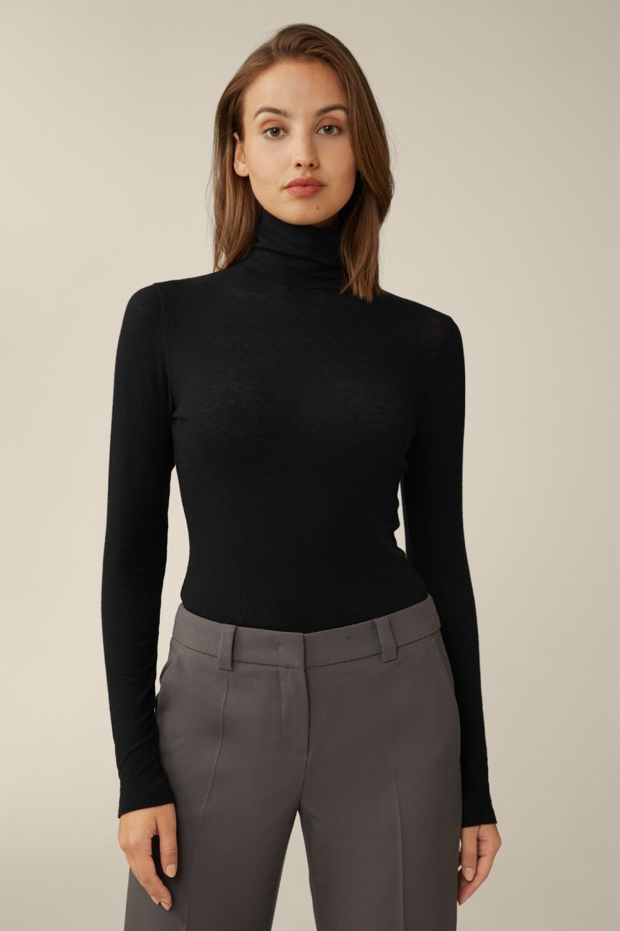 Online Windsor Tencel Wool Stretch Roll Neck Pullover In Black