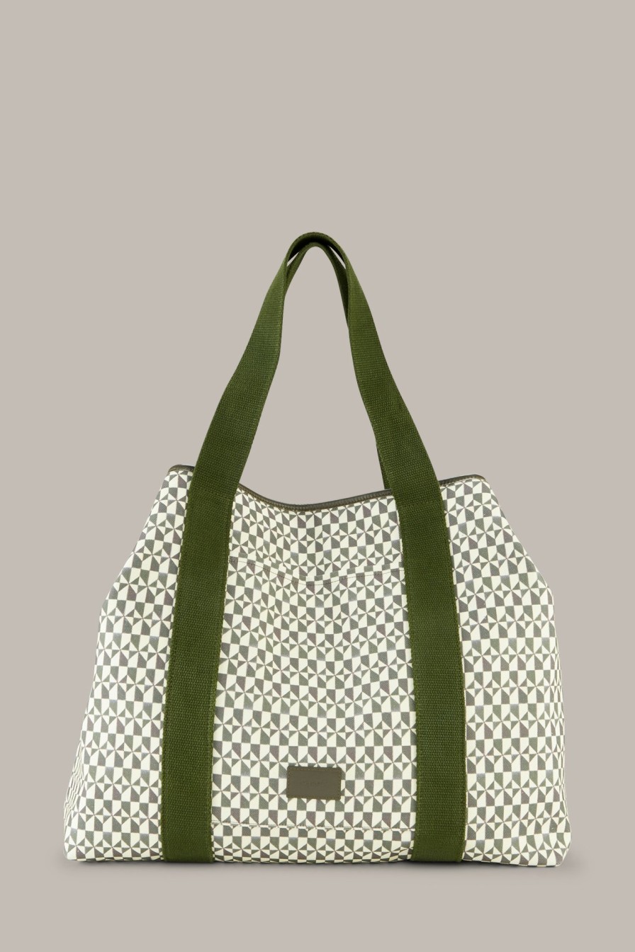 Hot Windsor Canvas Shopper In An Olive And Ecru Pattern