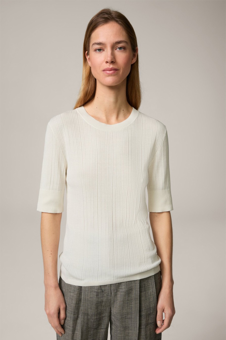 Hot Windsor Silk/Cotton Blend Ribbed Knitted T-Shirt In Cream